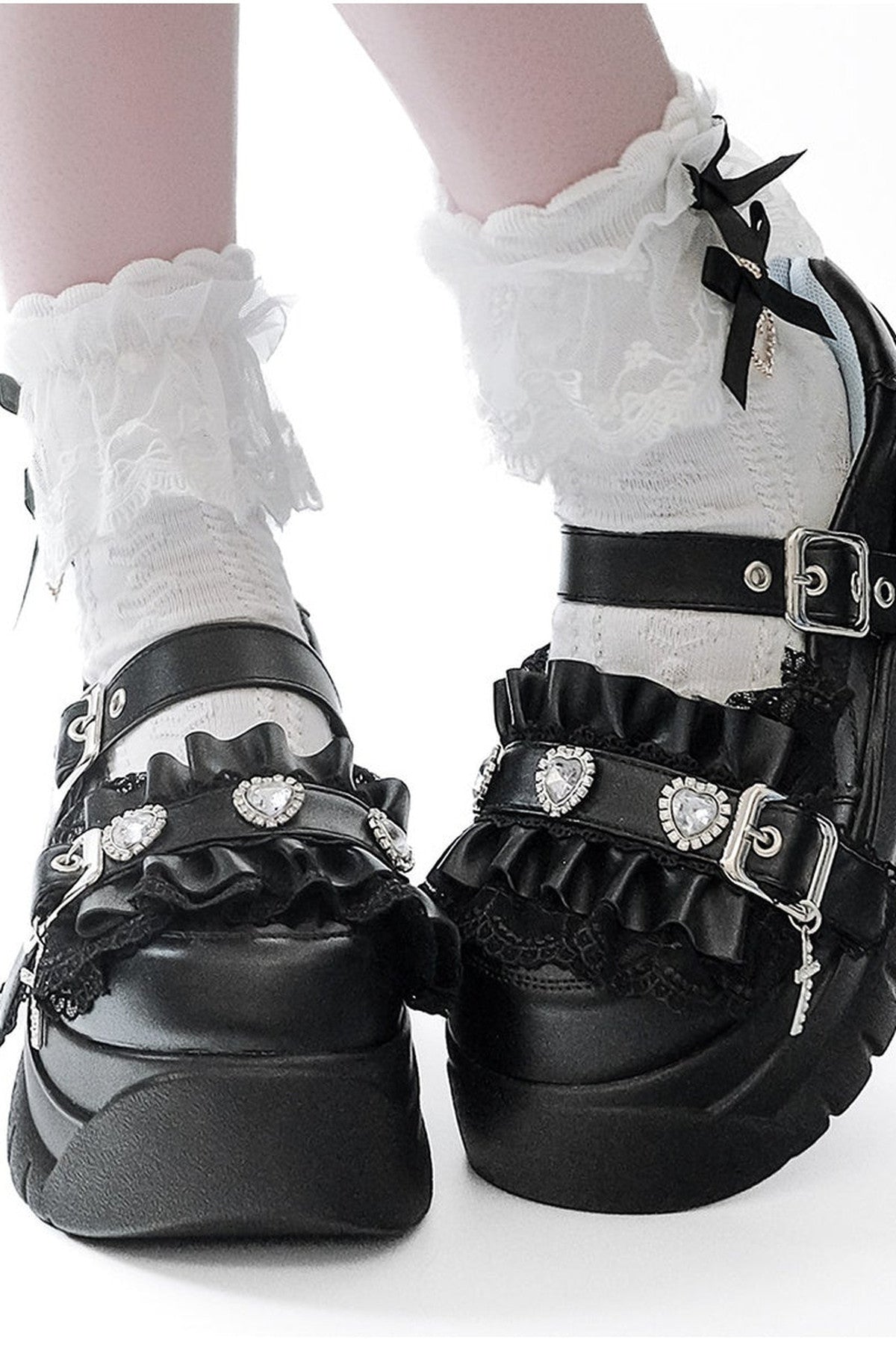Scarpe con plateau e fibbia arricciata