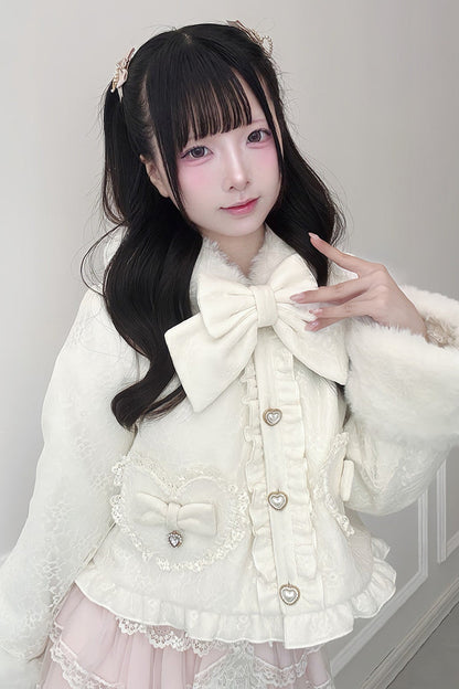 Snow Rabbit Plush Lace Coat, Top and Skirt Set-Up
