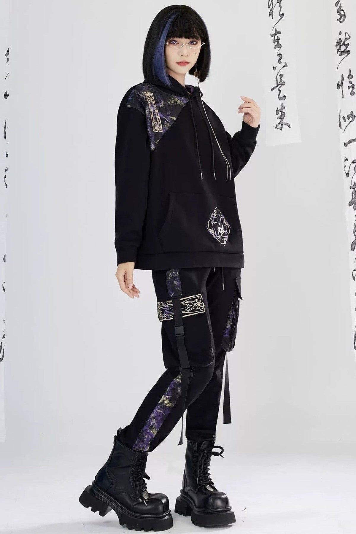 Embroidered Fleece Hoodie and Pants Set-Up