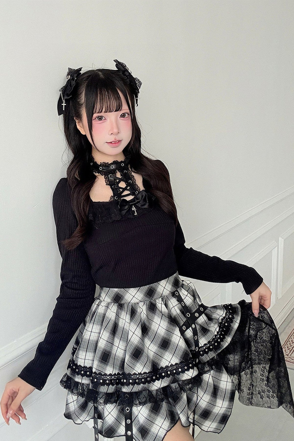 Dark Irregular Skirt Knit Top Set-Up
