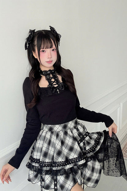 Dark Irregular Skirt Knit Top Set-Up
