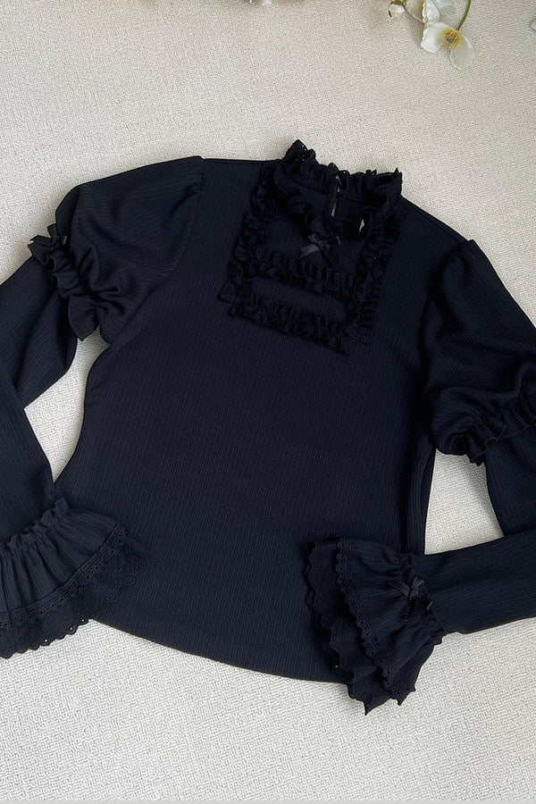 Lace Stand Collar Knit Top