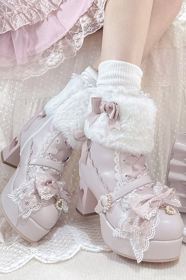 Bow Furry High-Heel Boots