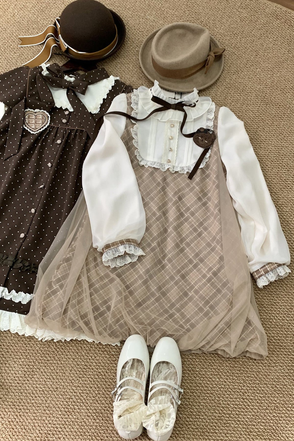 Brown Plaid Puff Dress