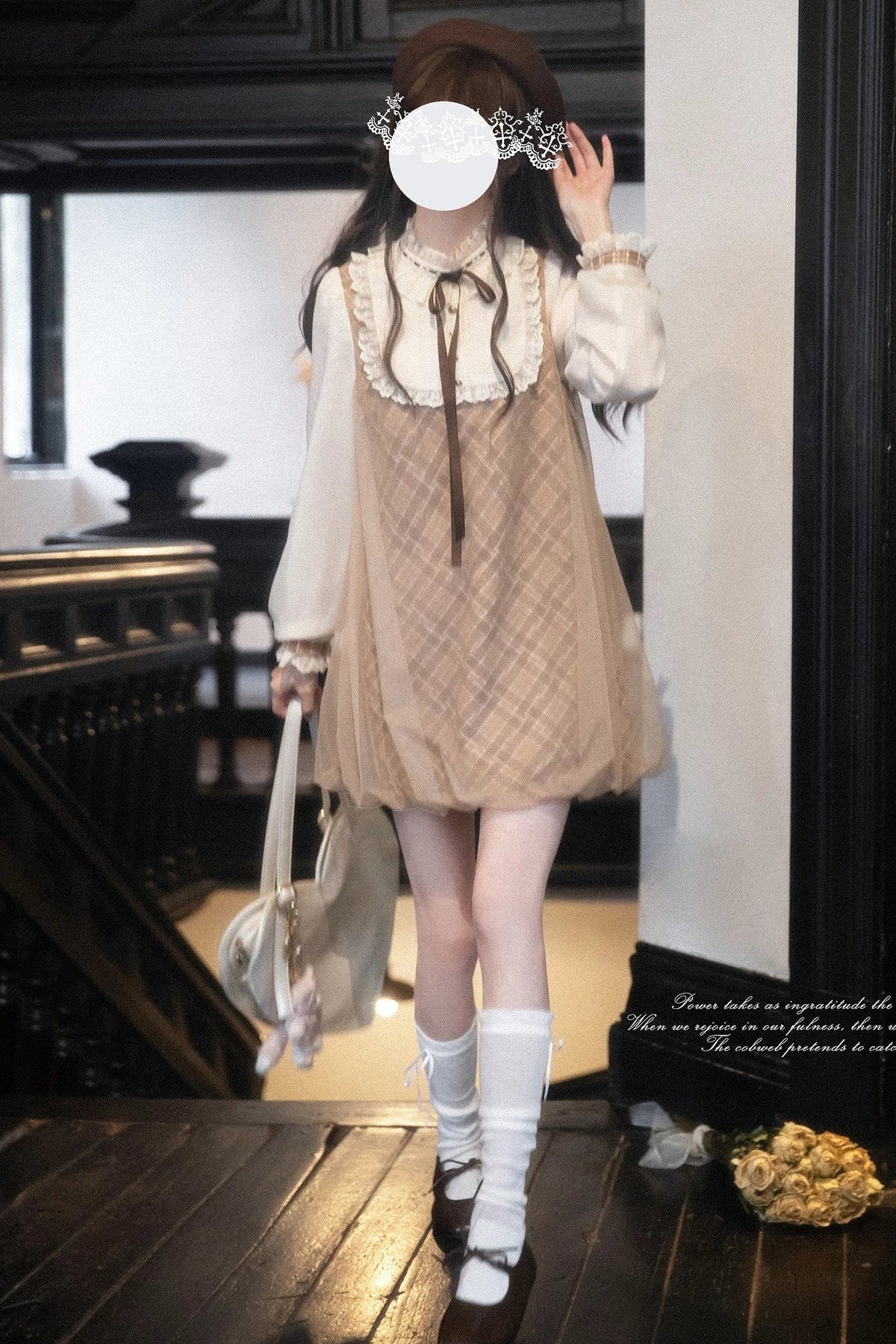 Brown Plaid Puff Dress