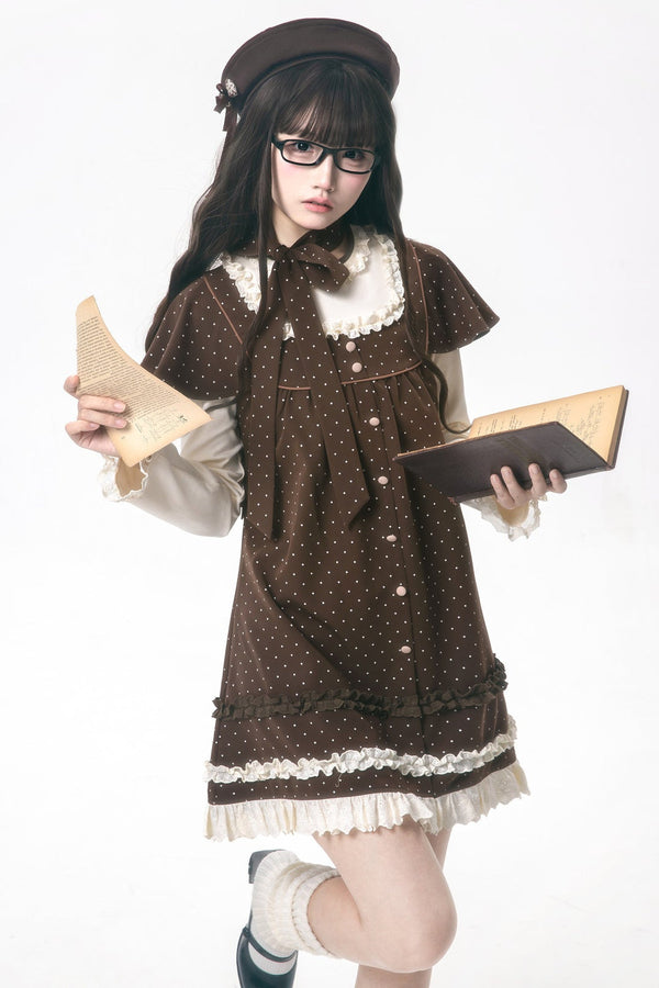 Brown Polka Dot Layered-Look Dress