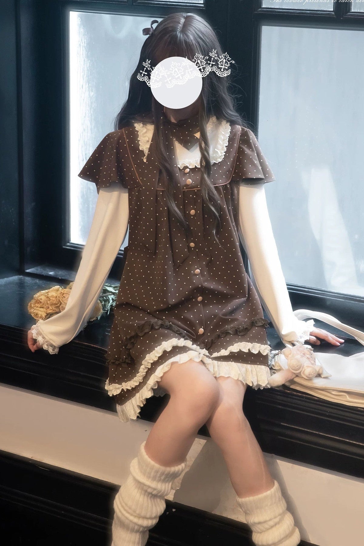 Brown Polka Dot Layered-Look Dress