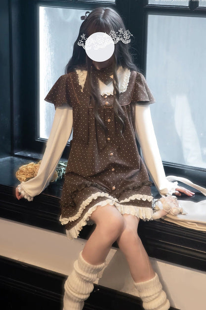 Brown Polka Dot Layered-Look Dress