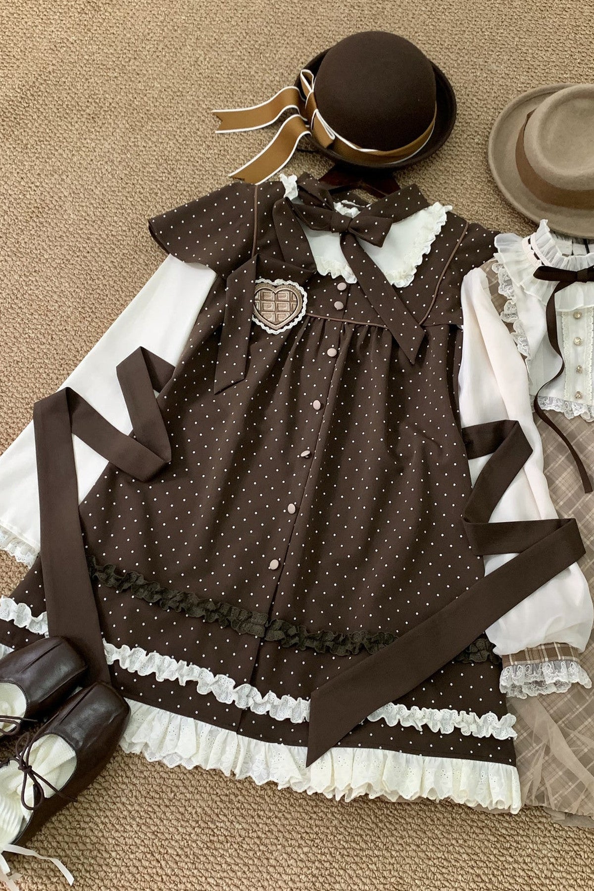 Brown Polka Dot Layered-Look Dress