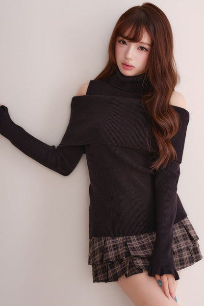 Off-Shoulder Shawl Pullover Sweater