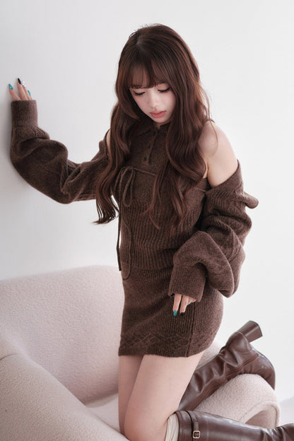 Ribbed Knit Top and Mini Skirt Set