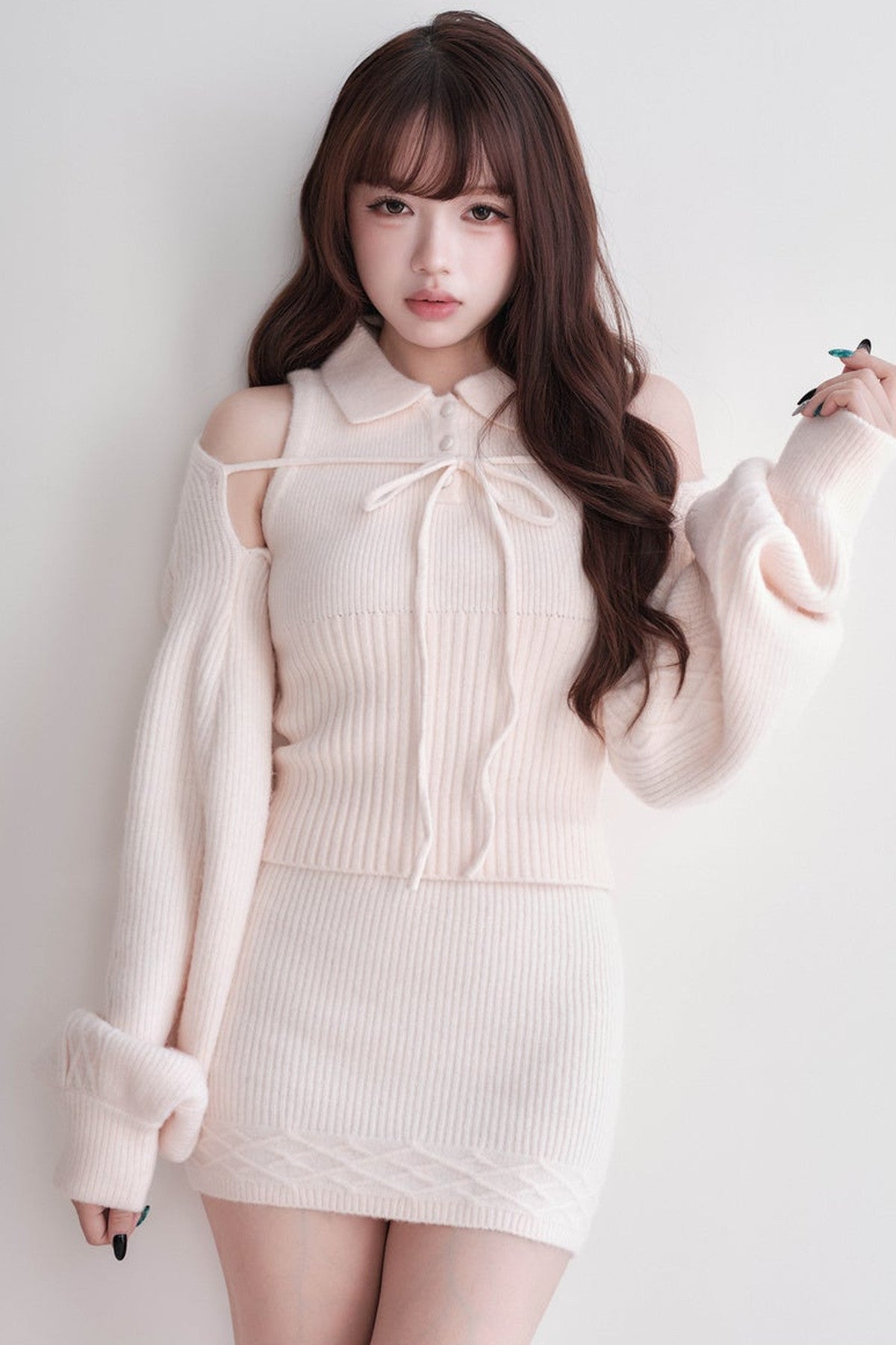 Ribbed Knit Top and Mini Skirt Set