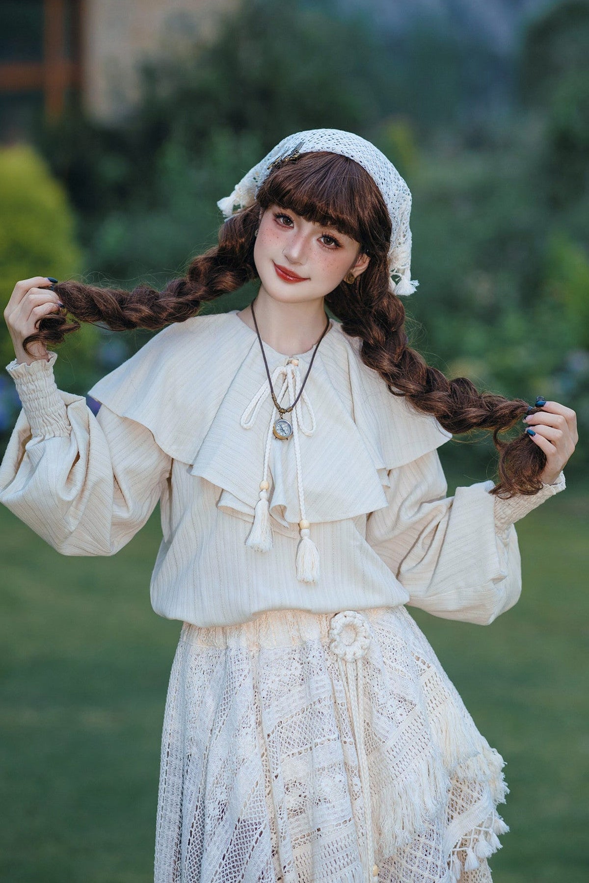Irregular Hollow Lace Tassel Skirt
