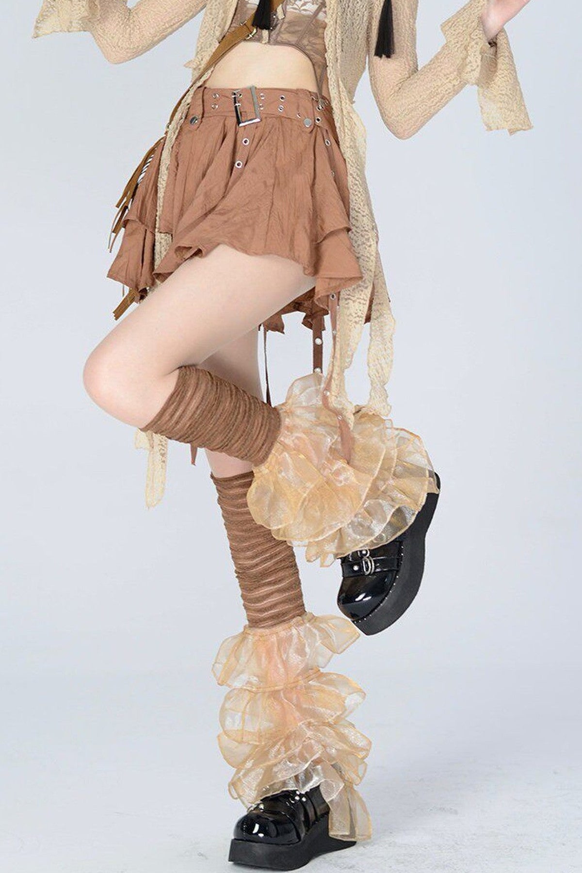 Weiße Mesh-Overknee-Socken mit Spitzen-Schleife
