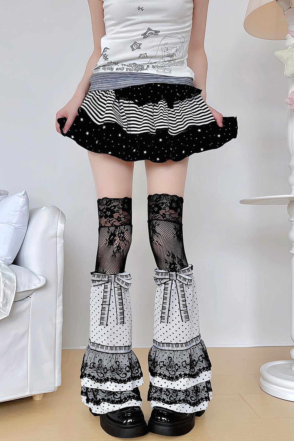 Polka Dot Layered Cake Lace Leg Warmers