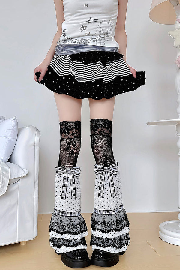 Polka Dot Layered Cake Lace Leg Warmers