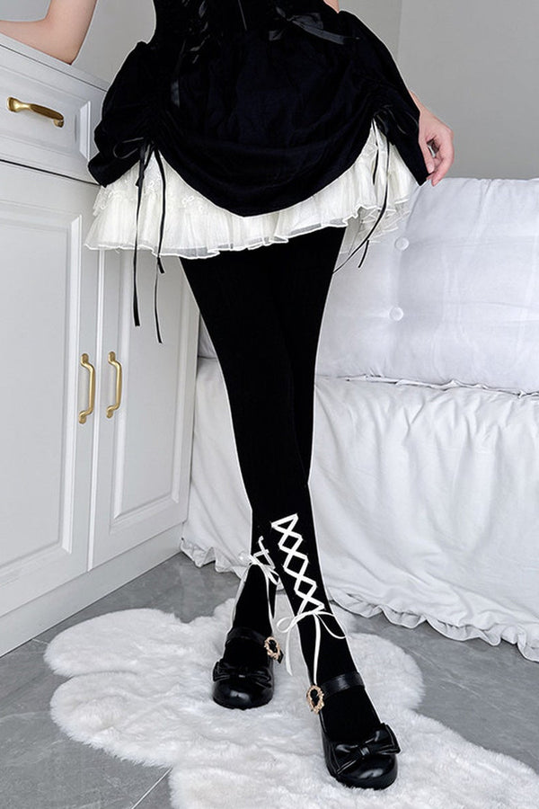 Bow Ribbon Lace-Up Tights
