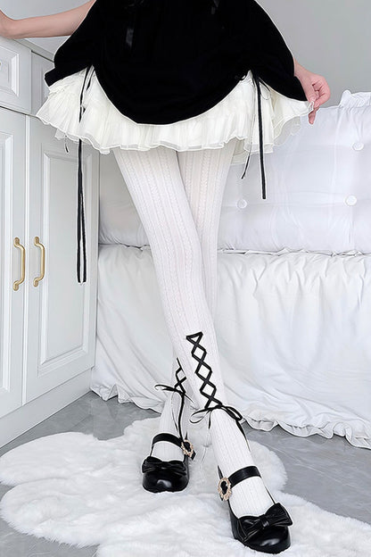 Bow Ribbon Lace-Up Tights