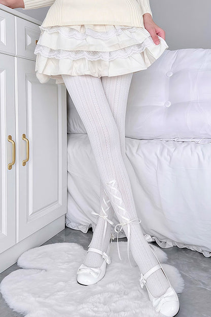 Bow Ribbon Lace-Up Tights