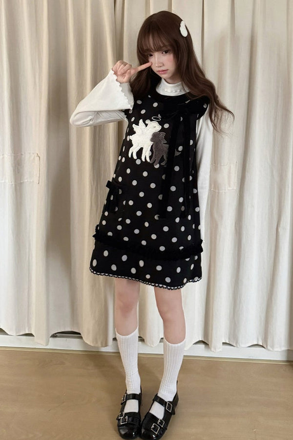 Sleeveless Lamb Embroidery Dress Set