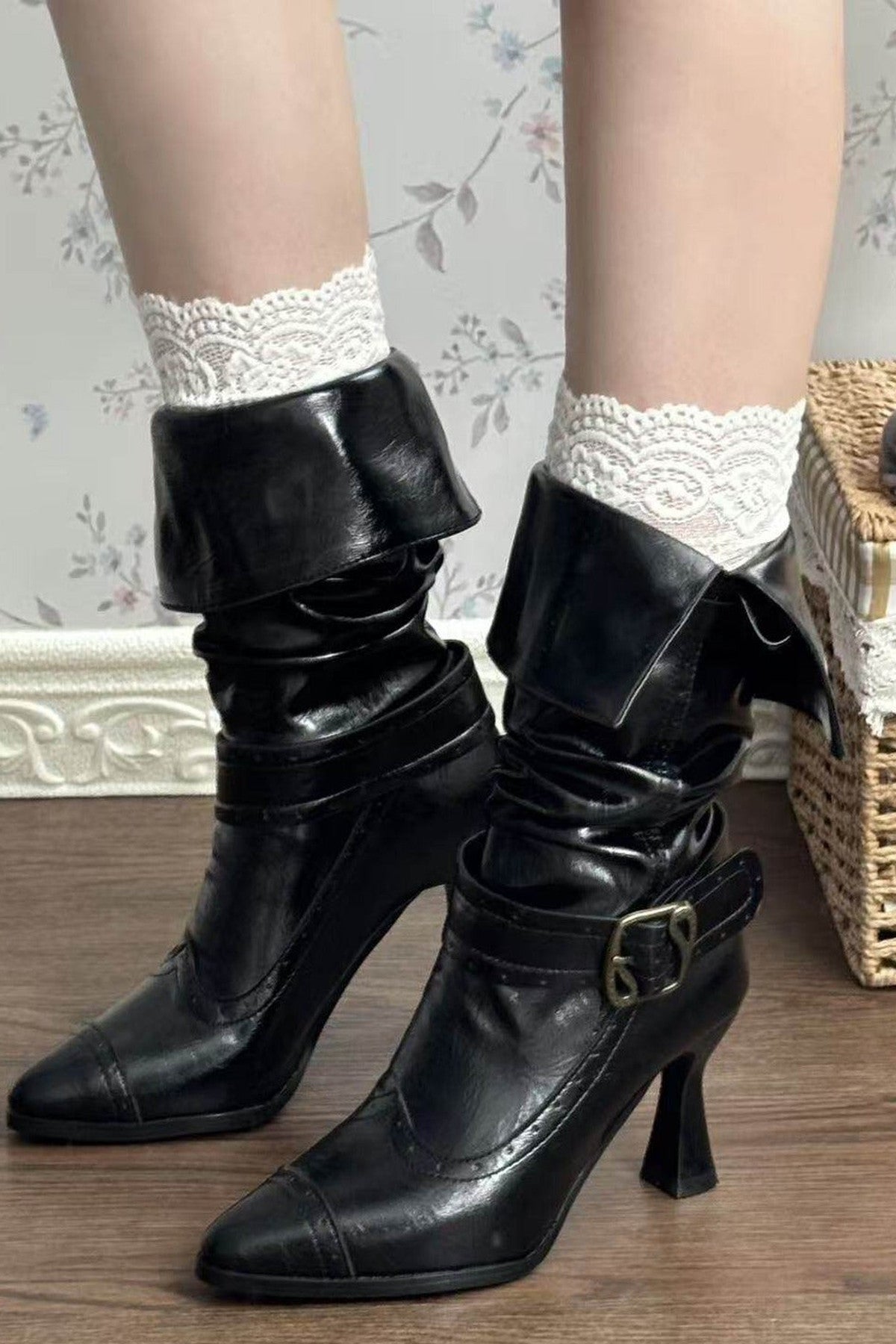 Pointed Toe High Heel Stacked Boots