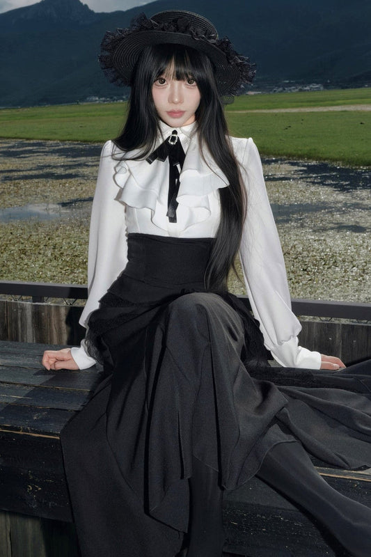 Black Cape Fishtail Long Dress