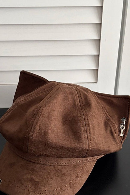 Cat ear studded suede newsboy cap