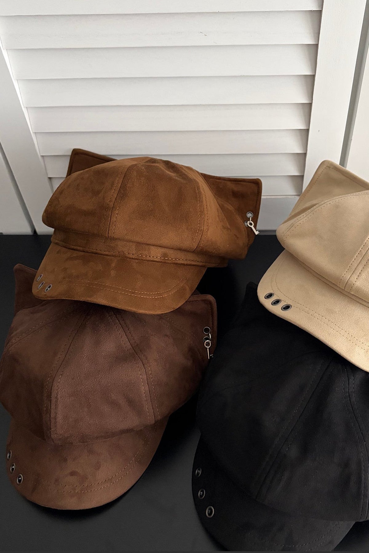 Cat ear studded suede newsboy cap