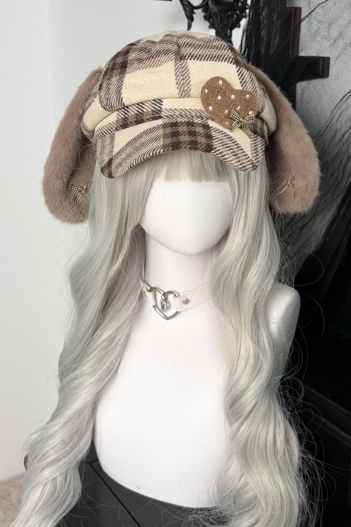 Large Head Plaid Dog Ear Octagonal Beret
