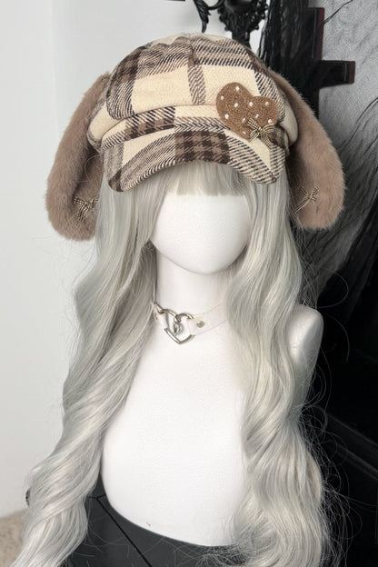 Large Head Plaid Dog Ear Octagonal Beret