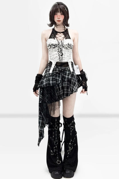 Asymmetrical Plaid Tiered Mini Skirt