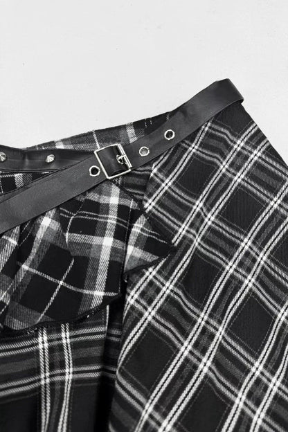Asymmetrical Plaid Tiered Mini Skirt