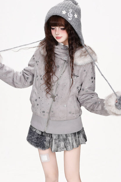 Hooded Snowflake Sequin Quilted Jacket