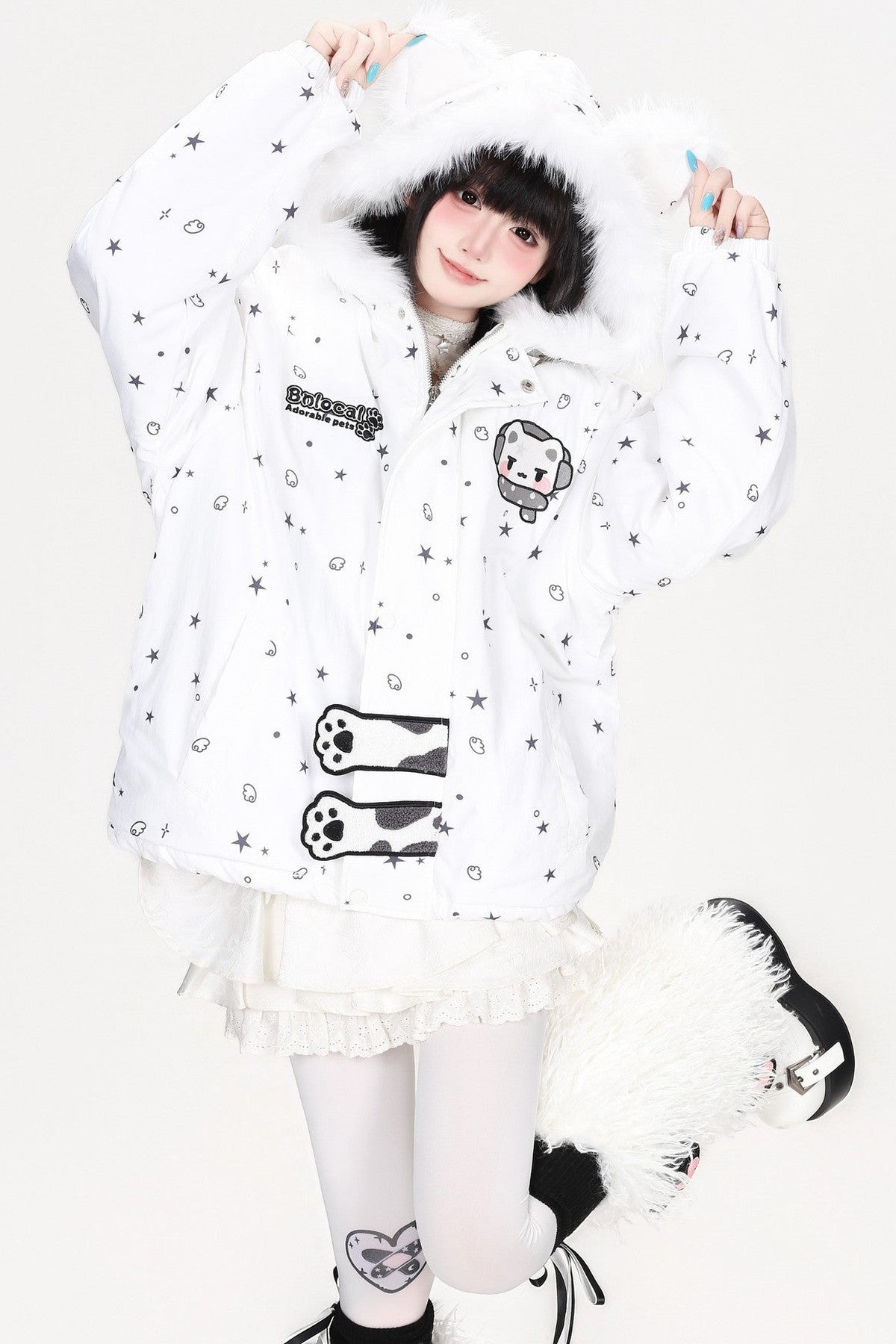 Printed Bear Cat Ear Cotton Jacket