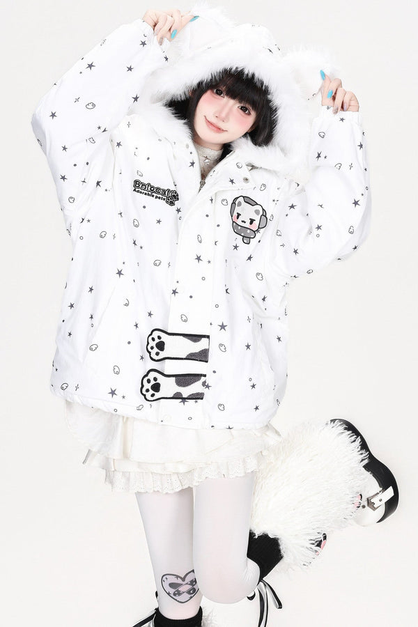 Printed Bear Cat Ear Cotton Jacket