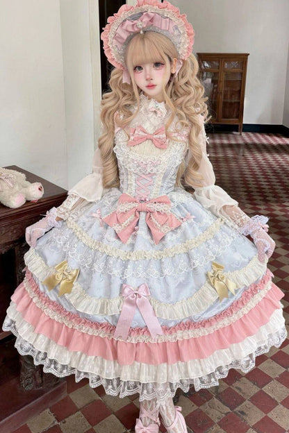 Weißes Tee-Schleifen-Lolita-JSK-Kleid