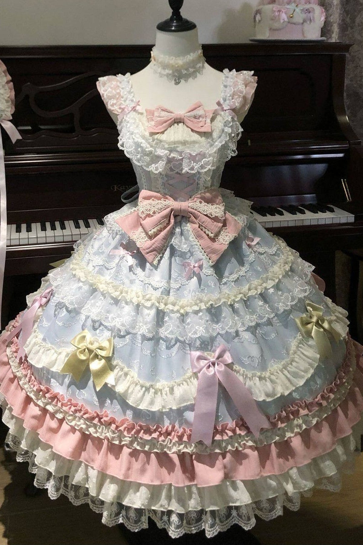 Weißes Tee-Schleifen-Lolita-JSK-Kleid