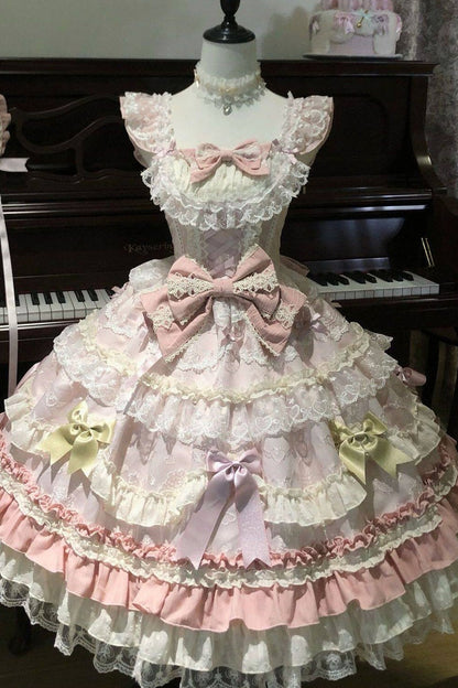 Weißes Tee-Schleifen-Lolita-JSK-Kleid