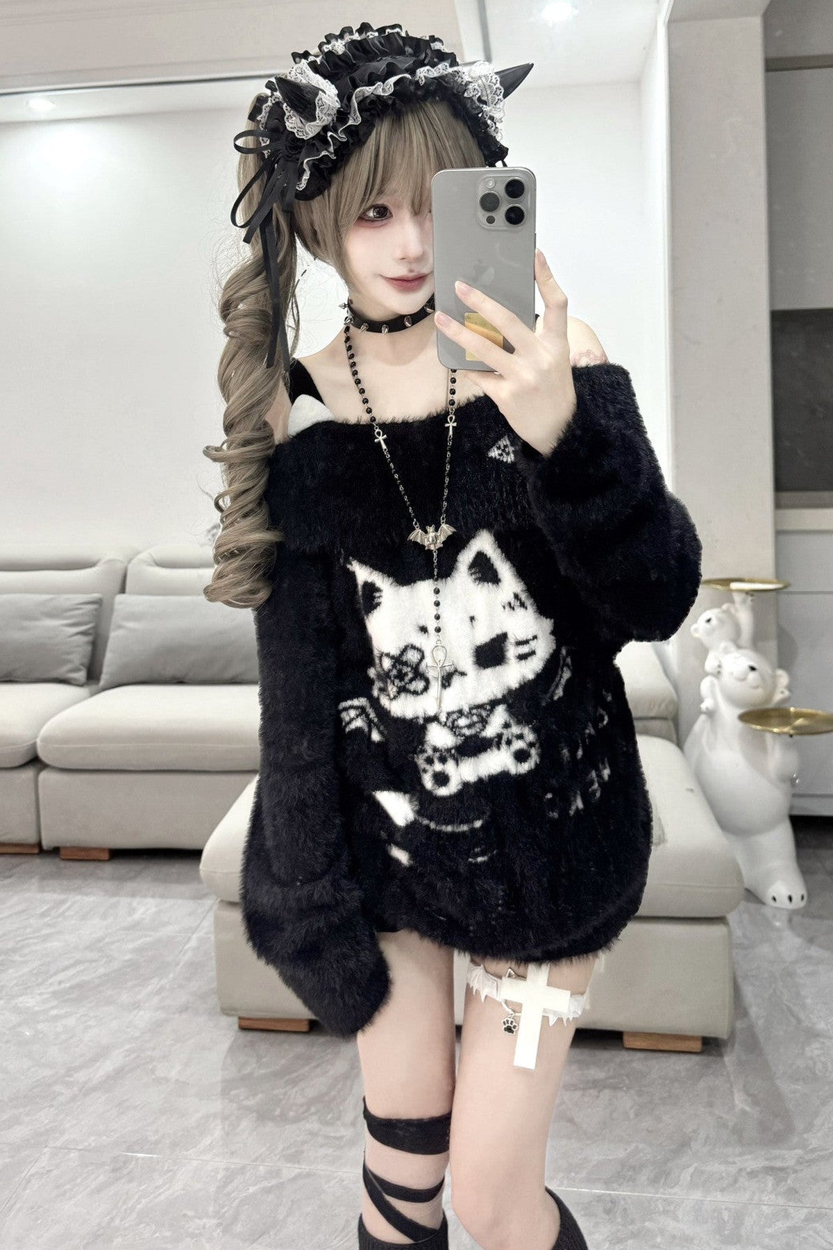 Cat Off-Shoulder Sweater