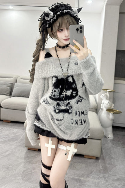 Cat Off-Shoulder Sweater
