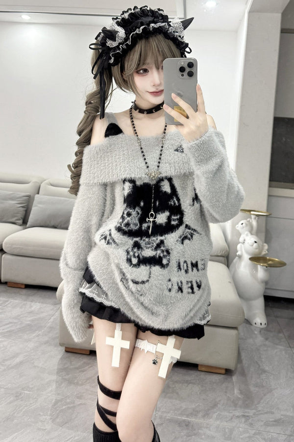 Cat Off-Shoulder Sweater