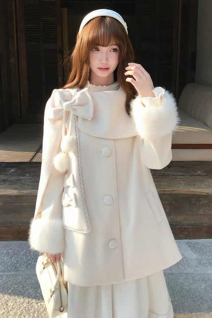Apricot Wool Cape Coat and Skirt Set