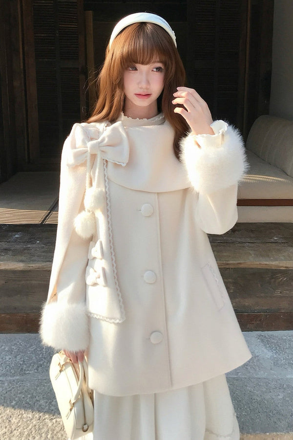Apricot Wool Cape Coat and Skirt Set