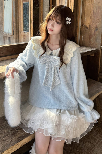 Blue Sky Star Fluffy Knit Top and Skirt Set