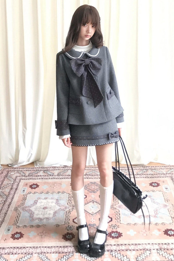 Grey Woolen Jacket and Skirt Set