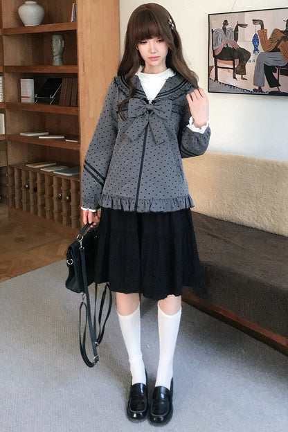 Gray Heart Dot Jacket and Skirt Set