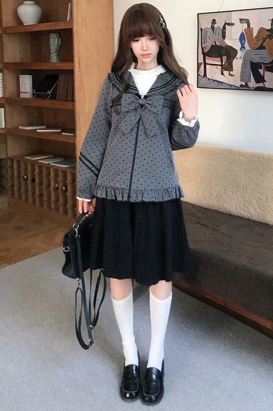 Gray Heart Dot Jacket and Skirt Set