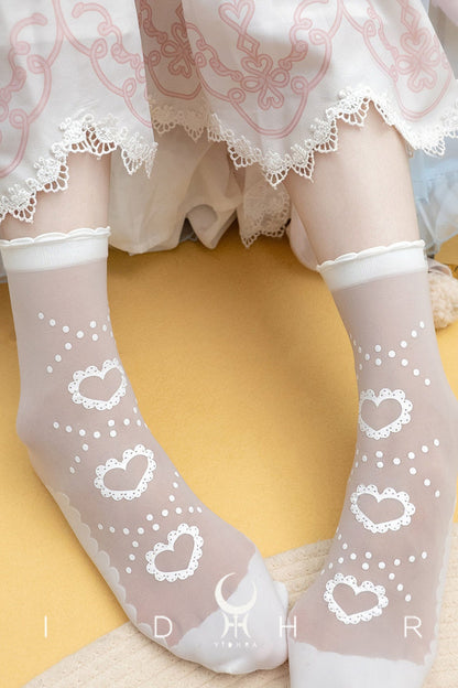 Heart Print Lace Trim Socks