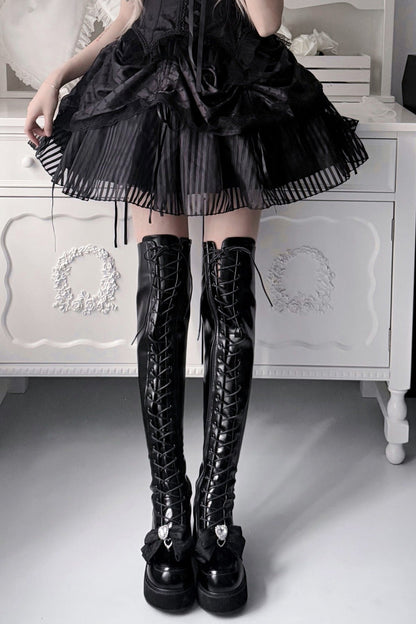 Cross-Studded Platform Over-The-Knee Boots