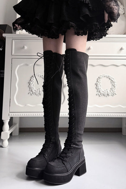 Cross-Studded Platform Over-The-Knee Boots